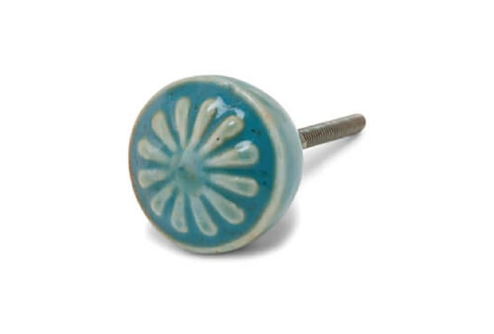 ブルーフラワー・セラミックプルノブ 陶器製 手作り 引き出しつまみ、戸棚に取り付け可能の取っ手