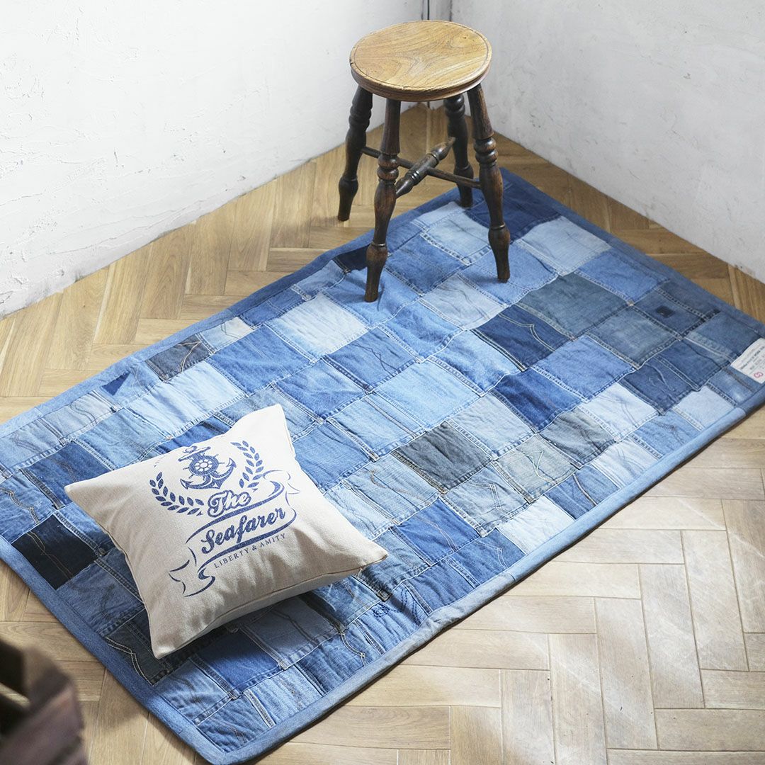 デニムのパッチワークラグマット90x150cm9