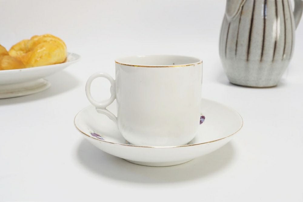 ヴィンテージカップトリオ チェコスロバキア VICTORIAパンジー 陶器/アンティーク食器