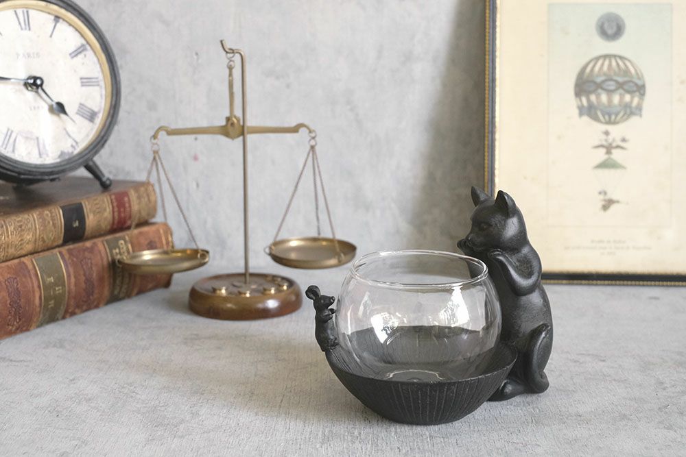 猫と鼠のガラスポット アンティーク調の置物 動物雑貨11