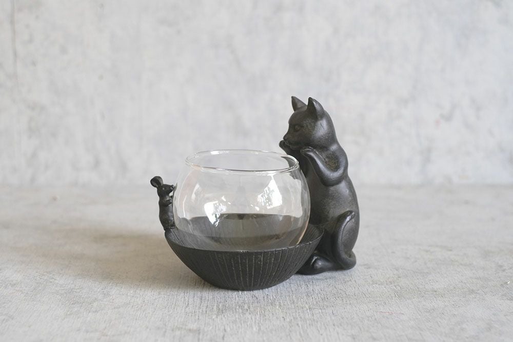 猫と鼠のガラスポット アンティーク調の置物 動物雑貨33