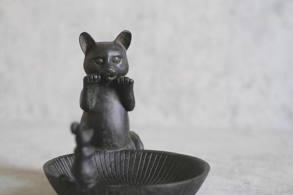 猫と鼠のガラスポット アンティーク調の置物 動物雑貨66