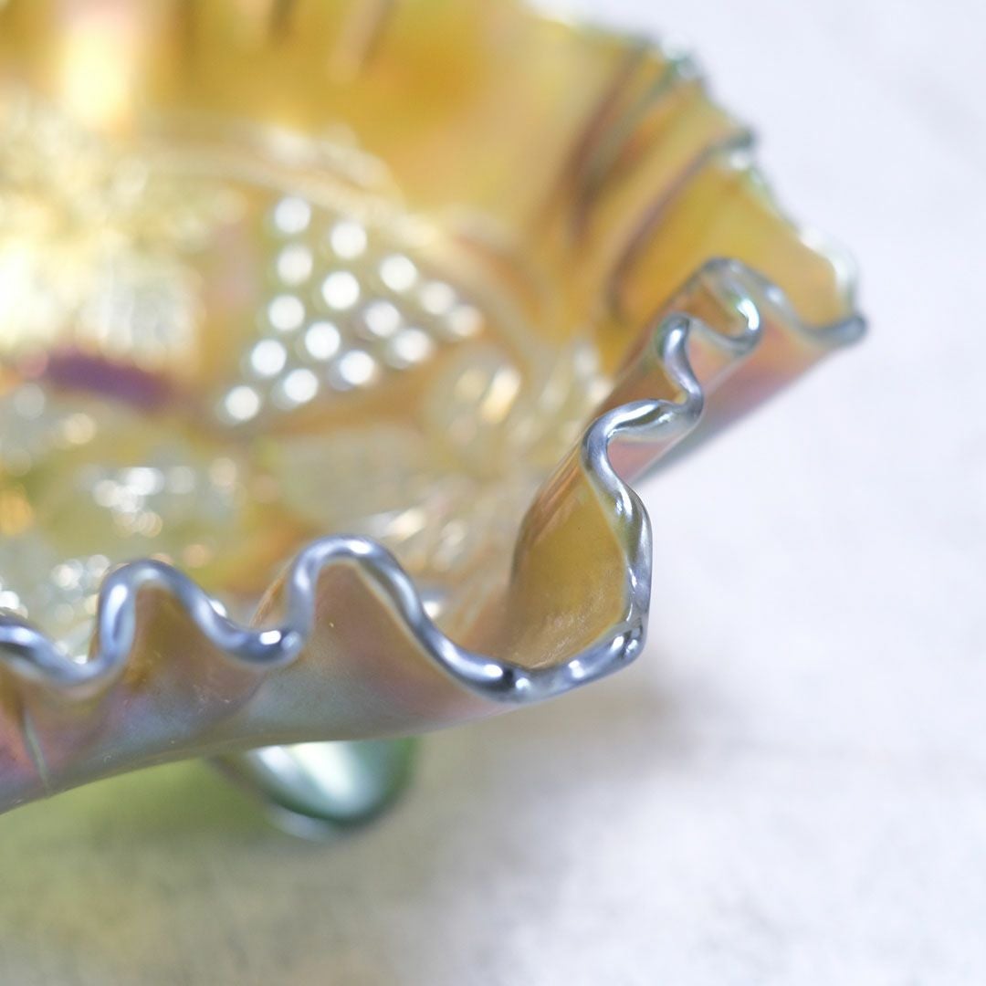 アンティークカーニバルガラスコンポート FENTON アメリカ 七色に輝くガラストレイ7