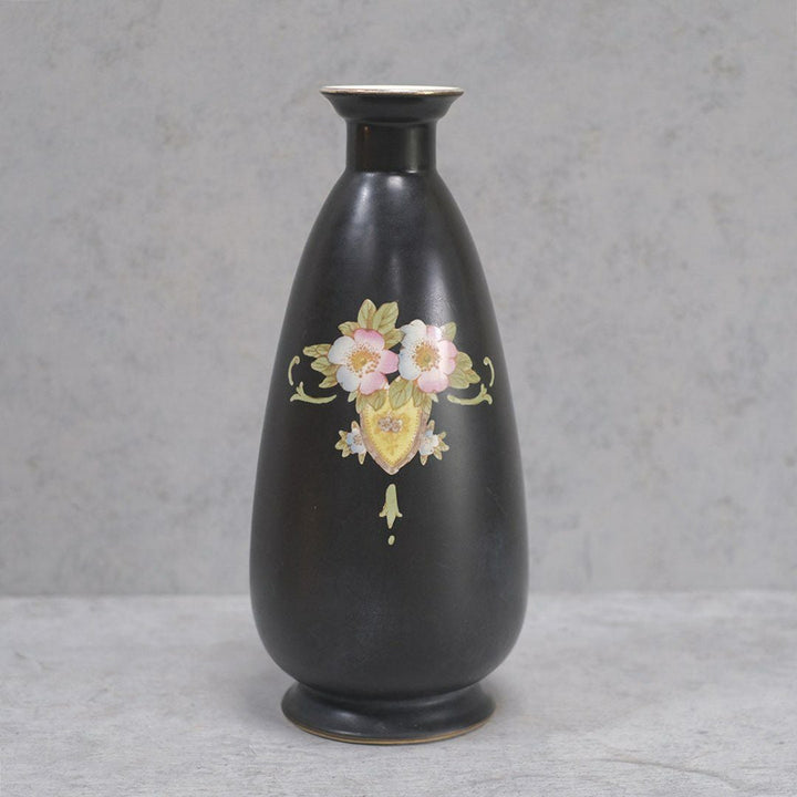 アンティークフラワーベース イギリス CROWN DEVON 黒 陶器花瓶の通販