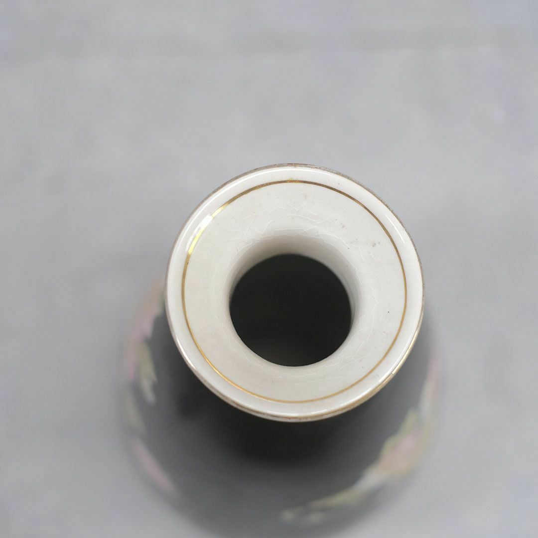 アンティークフラワーベース イギリス CROWN DEVON 黒 陶器花瓶66