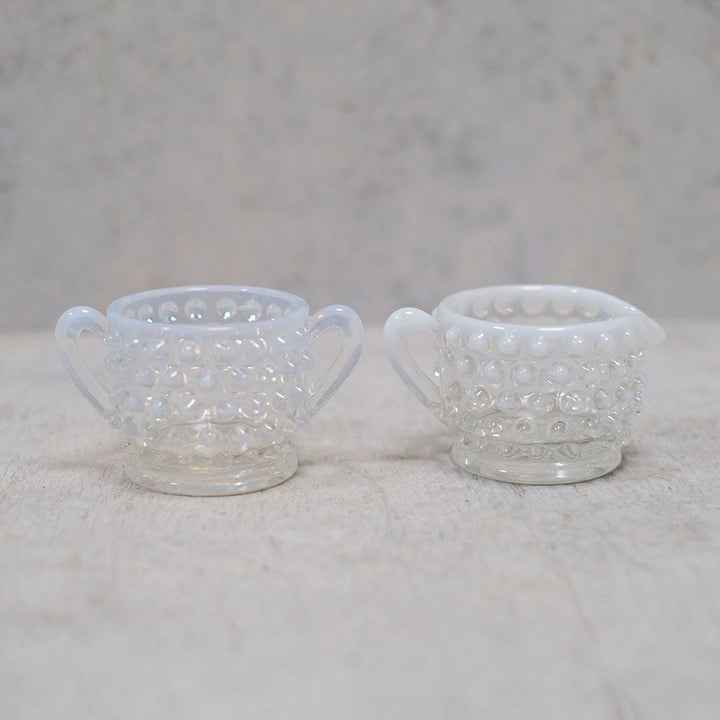 アンティークオパールセントガラス シュガーボウル&ミルクポットセット アメリカ FENTON ホブネイル1
