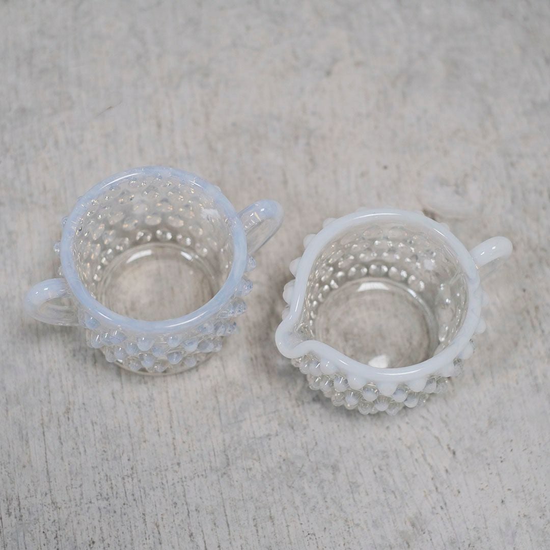 アンティークオパールセントガラス シュガーボウル&ミルクポットセット アメリカ FENTON ホブネイル2