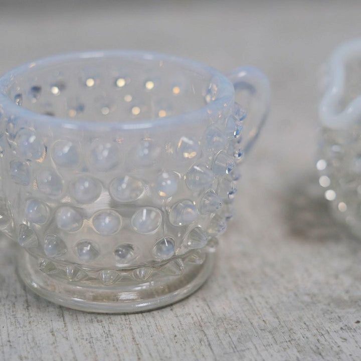 アンティークオパールセントガラス シュガーボウル&ミルクポットセット アメリカ FENTON ホブネイル4