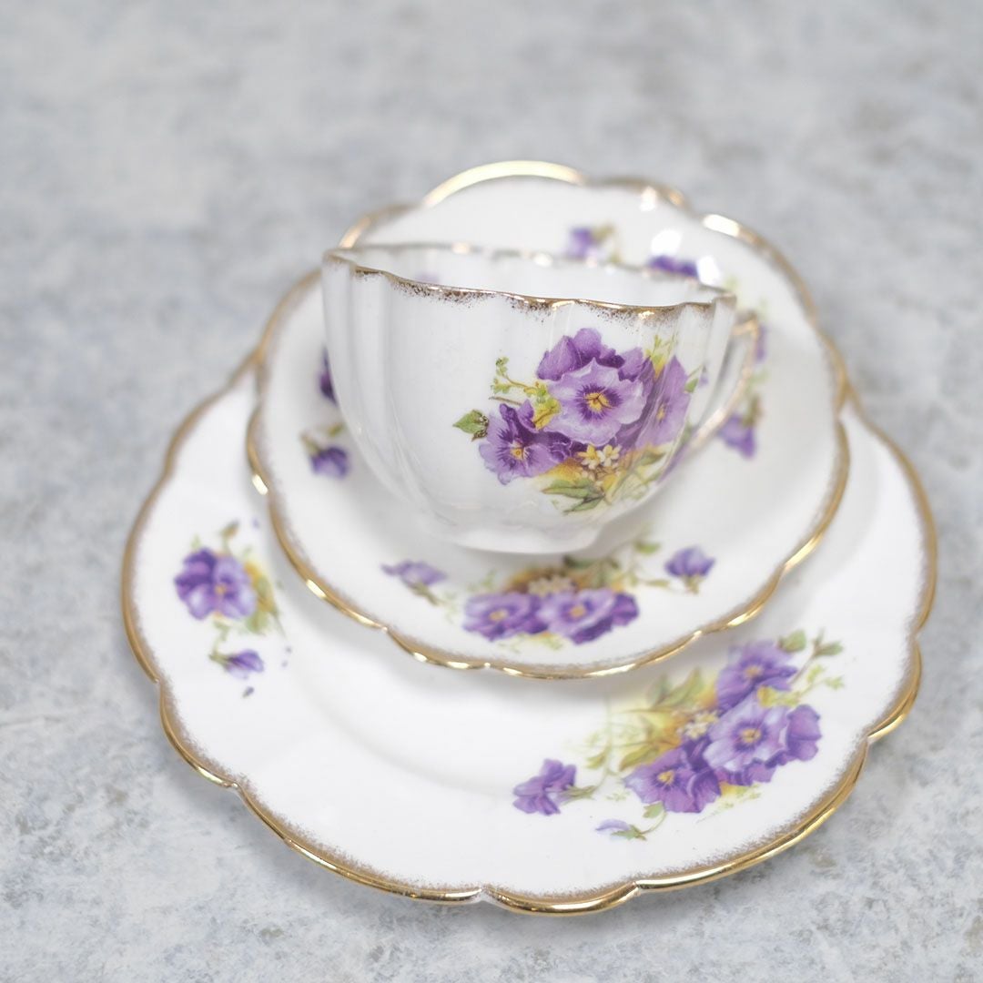アンティークティーカップトリオ MELBA メルバPansy パープルパンジー アンティーク食器22