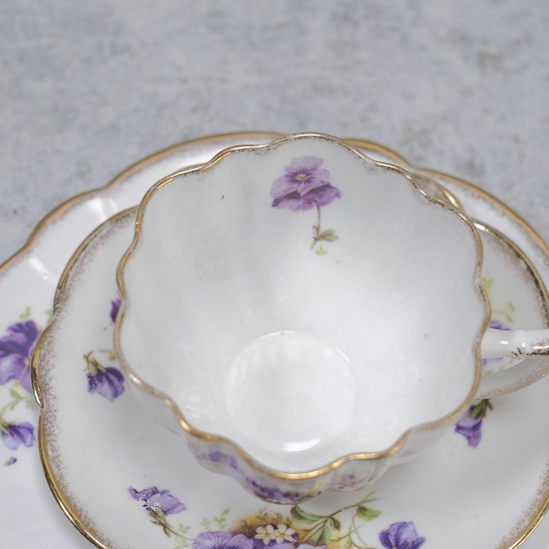アンティークティーカップトリオ MELBA メルバPansy パープルパンジー アンティーク食器66