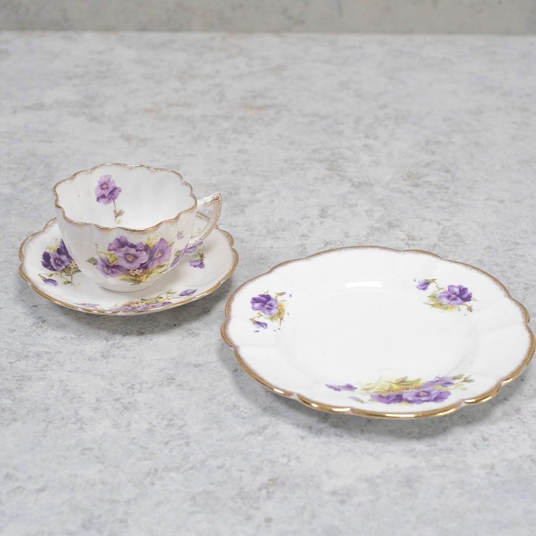 アンティークティーカップトリオ MELBA メルバPansy パープルパンジー アンティーク食器77