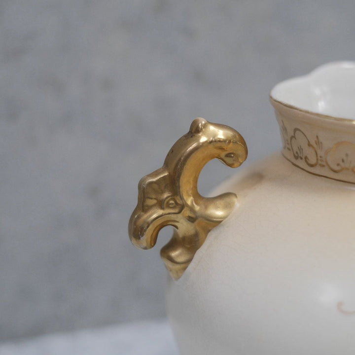 アンティークフラワーベース イギリス CROWN DEVON 陶器の花瓶 鳥と花