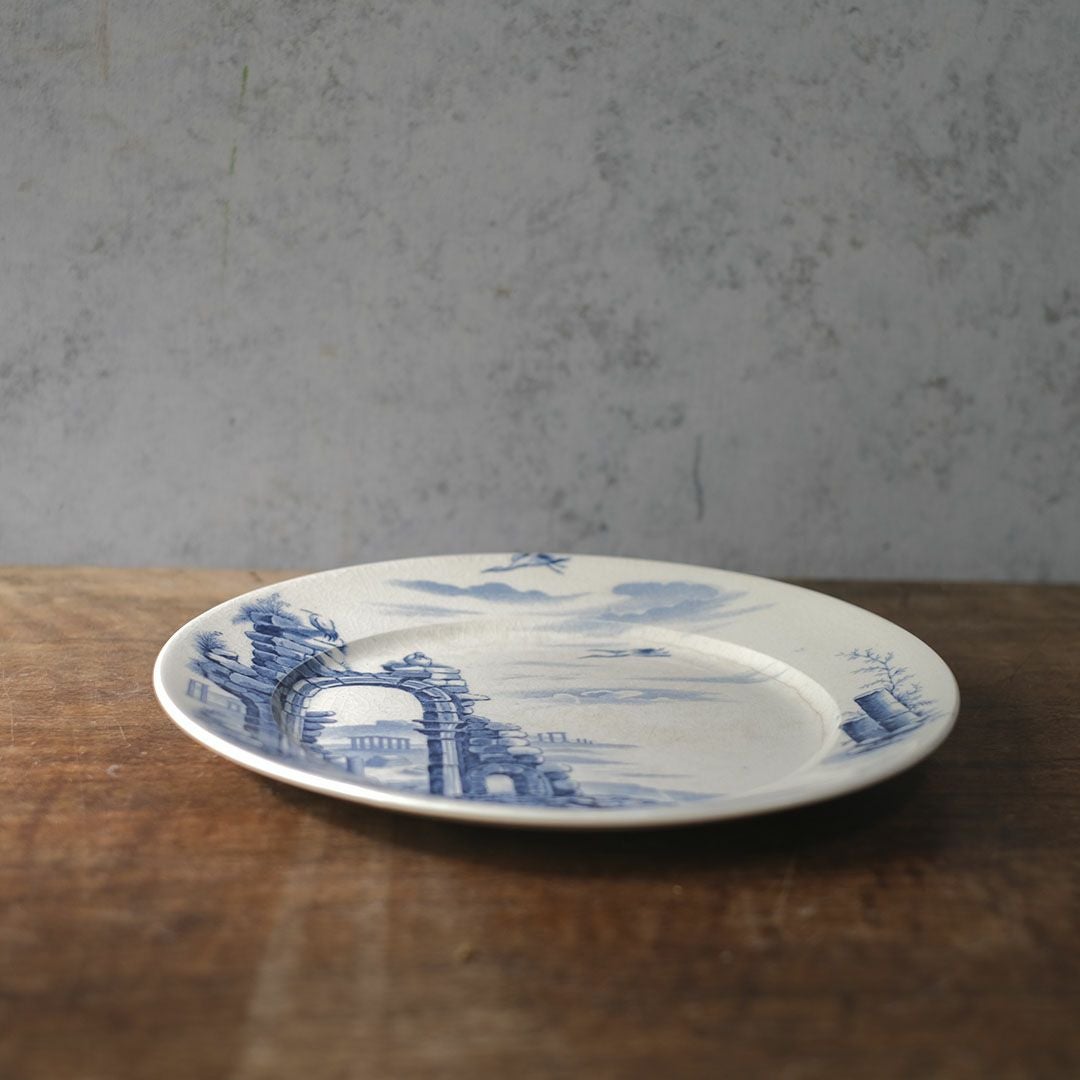 フランス アンティーク皿  GIEN 遺跡と鳥 23.5cm22