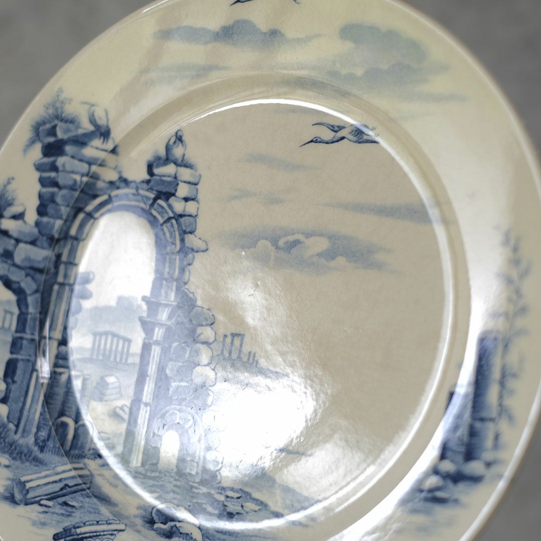 フランス アンティーク皿  GIEN 遺跡と鳥 23.5cm44