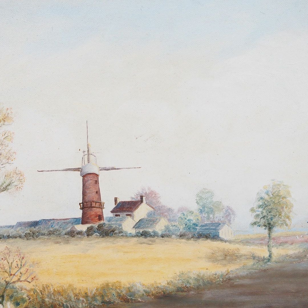 ヴィンテージオイルピクチャー 風車のある風景 油絵 イギリス33