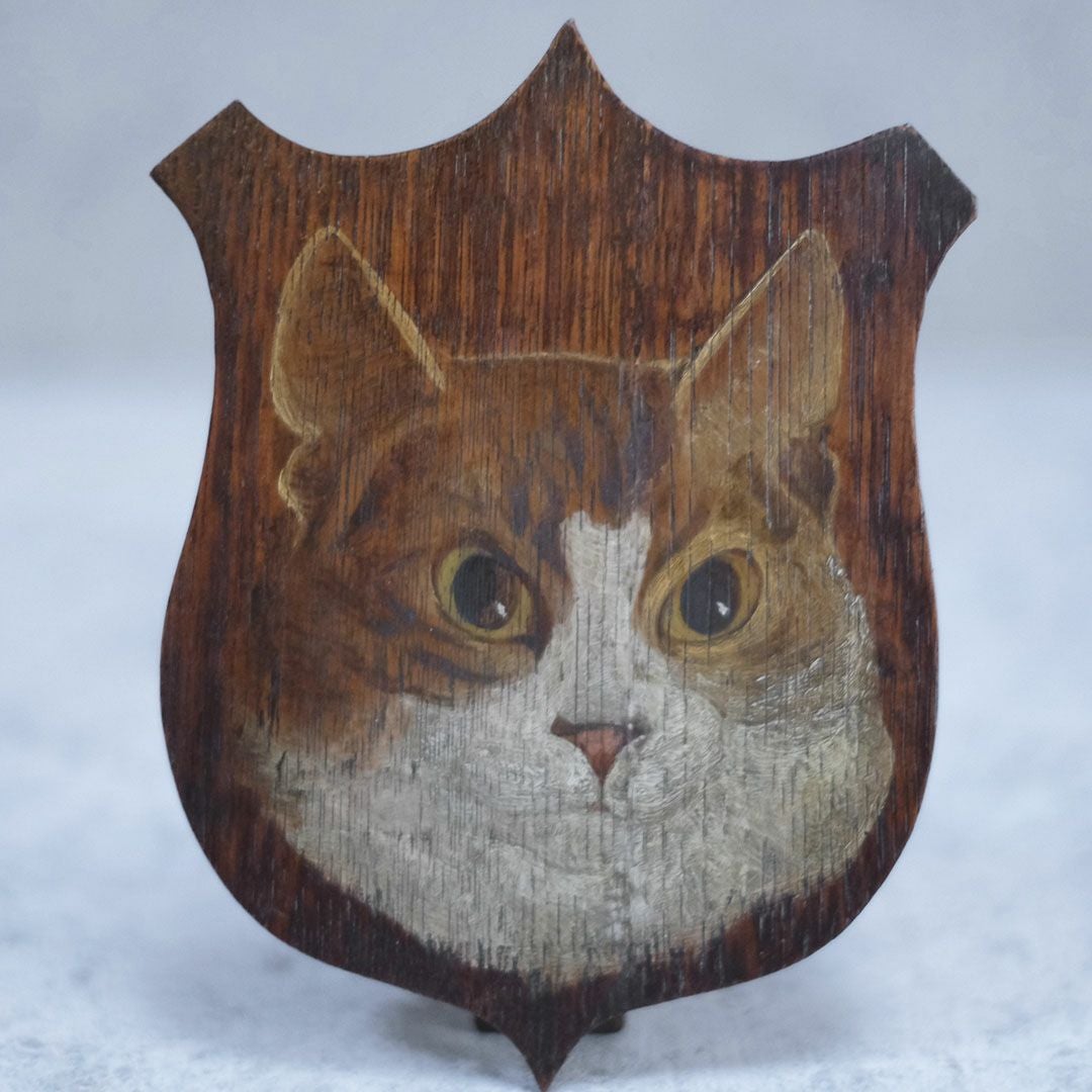 アンティーク 手描きの猫の肖像画 飾りスタンド イギリス 19世紀 置物2