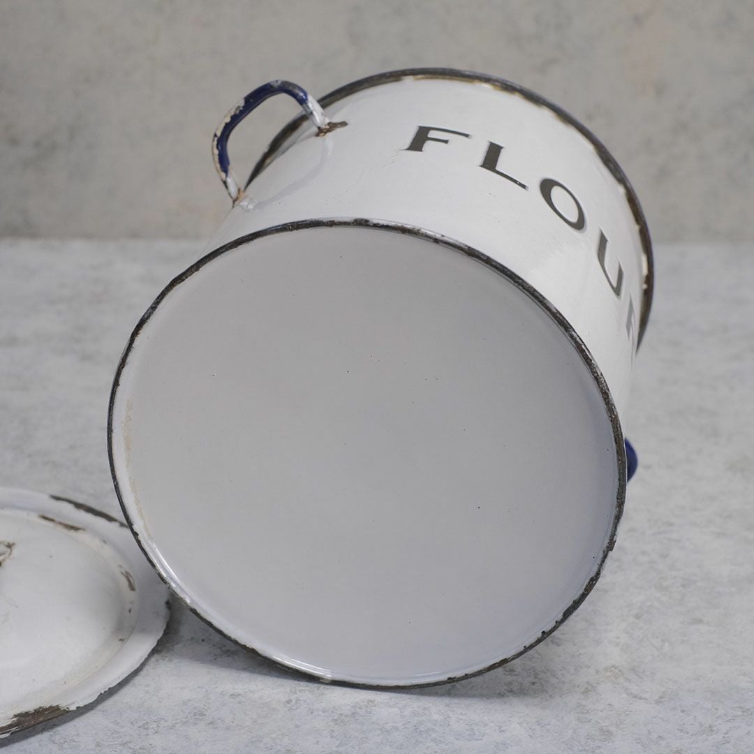 アンティーク ホーローFLOUR缶 イギリス 小麦粉保存容器 白い琺瑯ストッカー8