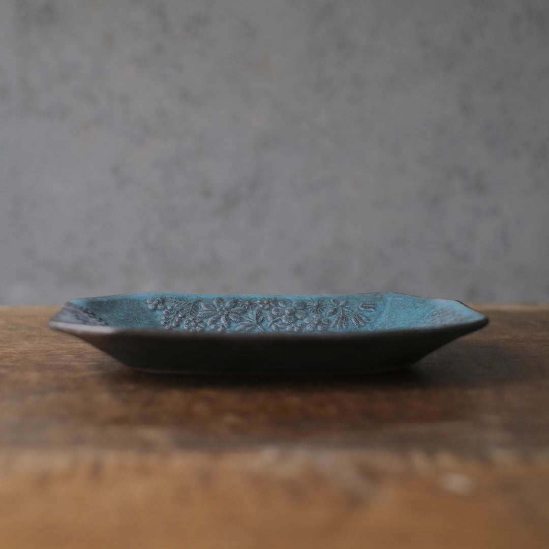 益子焼 kukka(クッカ) 八角皿 中 22cm ターコイズブルー色 わかさま陶芸 若林健吾88