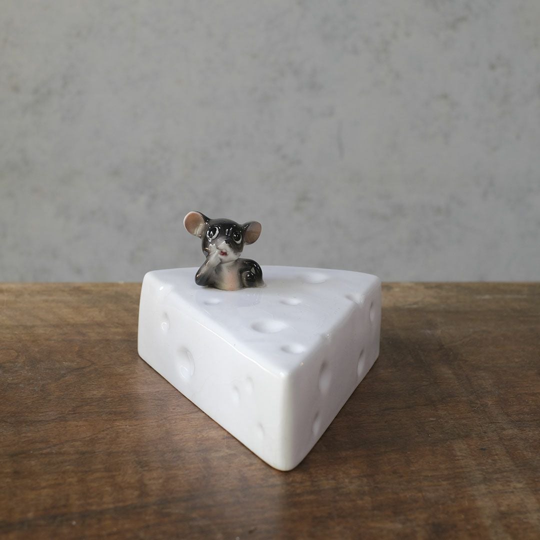 ヴィンテージチーズカバー マウス 鼠のフィギュリン 陶器 イギリス.