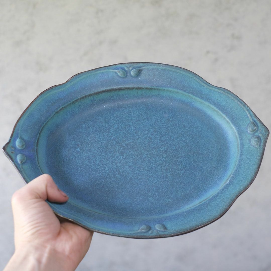 益子焼・カヌレオーバル皿L(29cm) ターコイズ 洋皿 パスタ皿 手作り わかさま陶芸 若林健吾33
