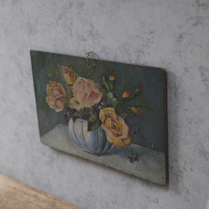 アンティーク油絵 薔薇 フランス 絵画 オイルピクチャーの通販