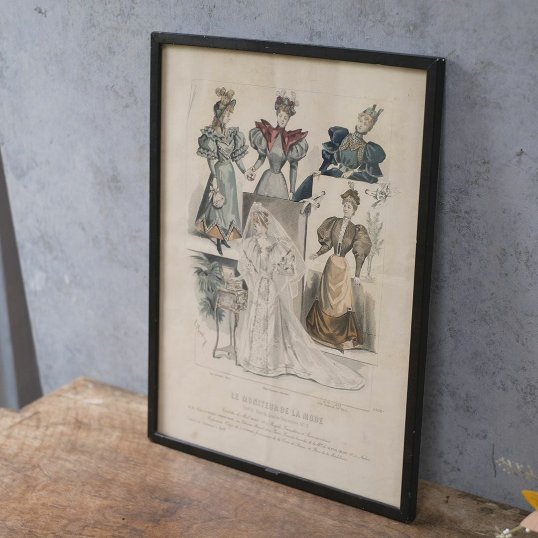 アンティーク リトグラフピクチャー ドレスを着た婦人 フランスのファッション画 石版画11
