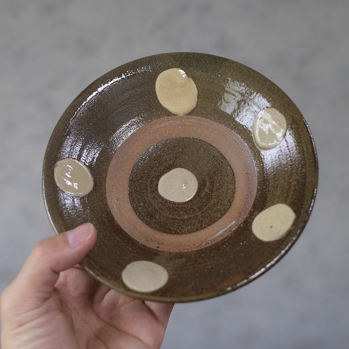 やちむん 沖縄 宮城正享 茶 点打ち 皿 15.5cm 読谷村北窯 登り窯