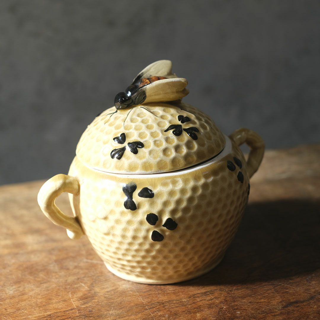 ヴィンテージ ハニーポット イギリス 蓋にとまった蜜蜂が可愛らしい99