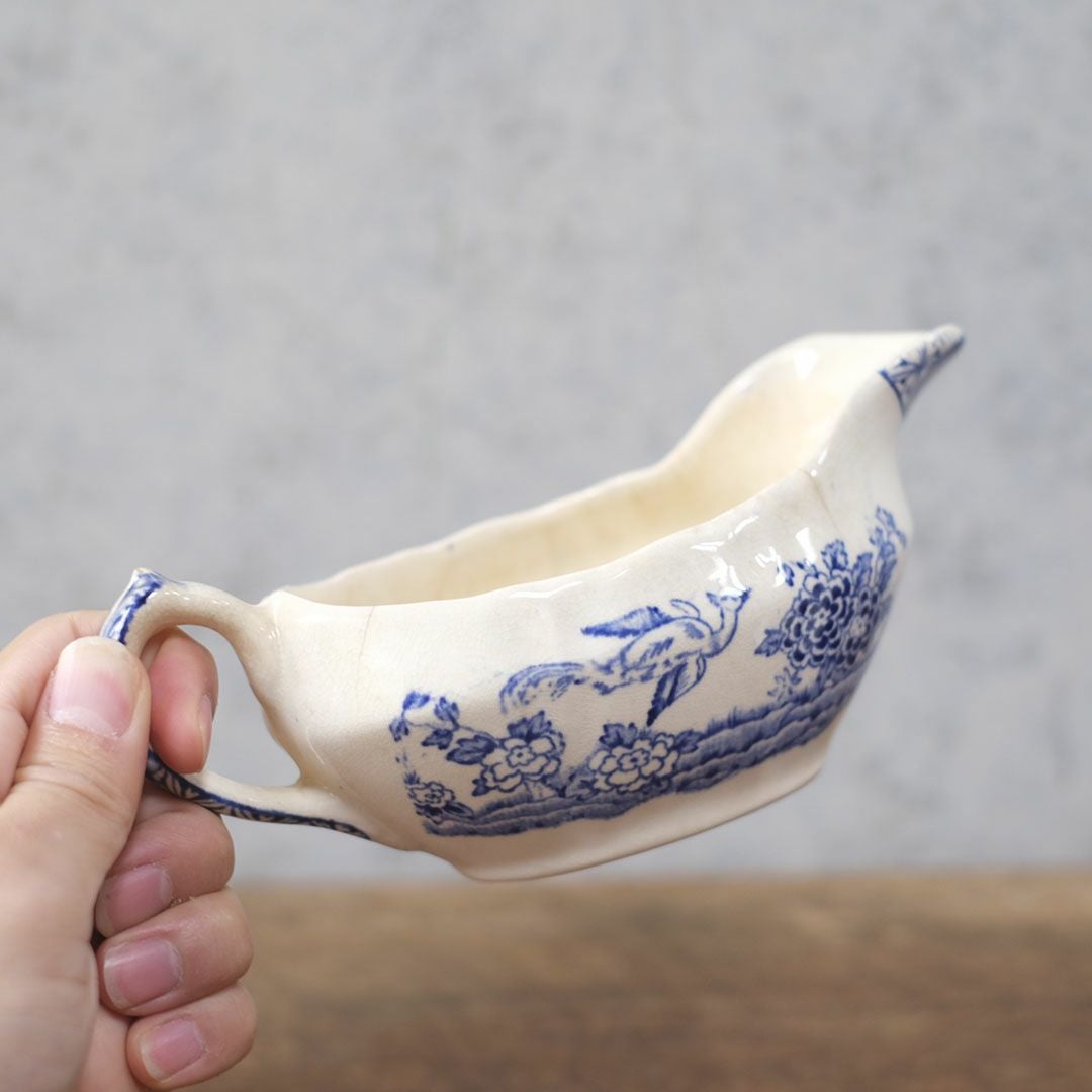 アンティーク ソースポット ブルー花鳥文様 磁器製44