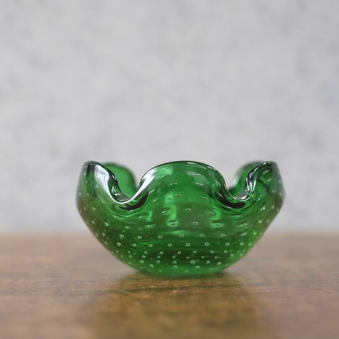 ヴィンテージムラーノガラスオブジェ MURANO ボウル 緑 灰皿 イタリア11
