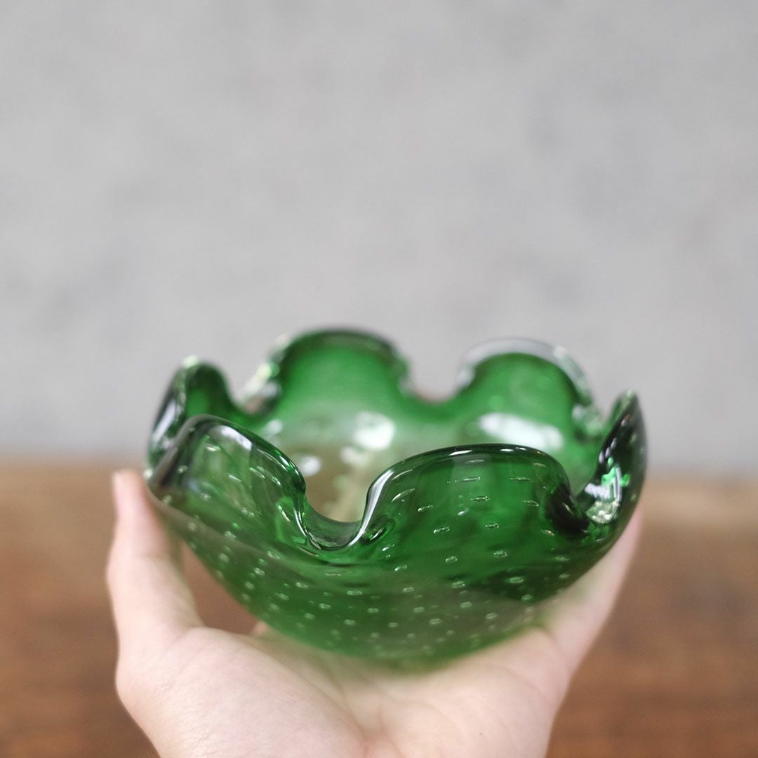 ヴィンテージムラーノガラスオブジェ MURANO ボウル 緑 灰皿 イタリア44