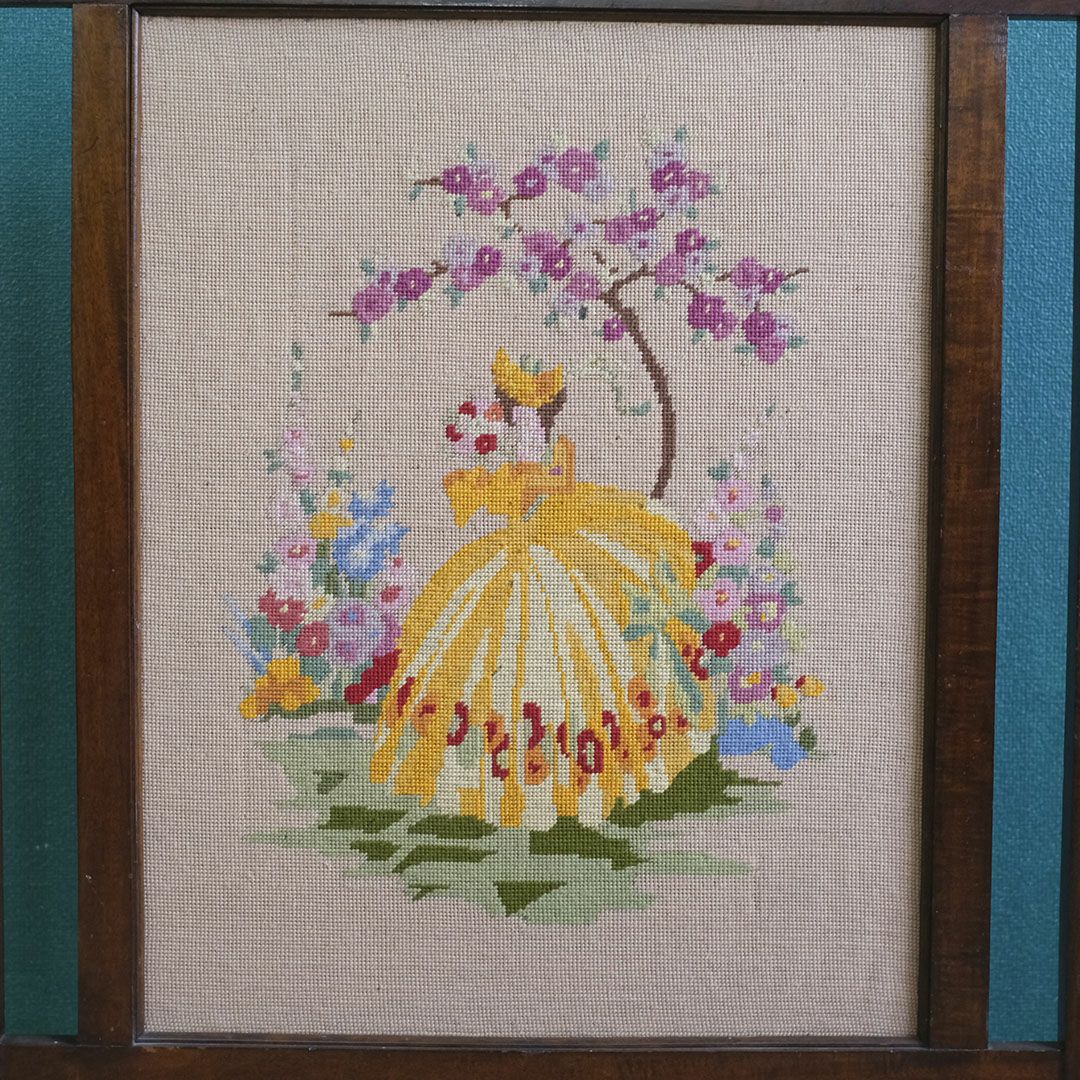アンティークファイヤースクリーン 手刺繍 暖炉カバー マントルピースカバー イギリス