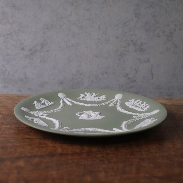 ヴィンテージ WEDGWOOD ウェッジウッド ジャスパー セージグリーン 飾り皿 キューピッド ガーランド イギリス33