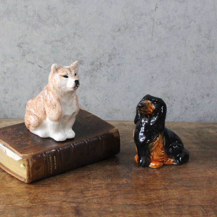 犬フィギュア 一輪挿し 柴犬 & ダックスフンド 陶器