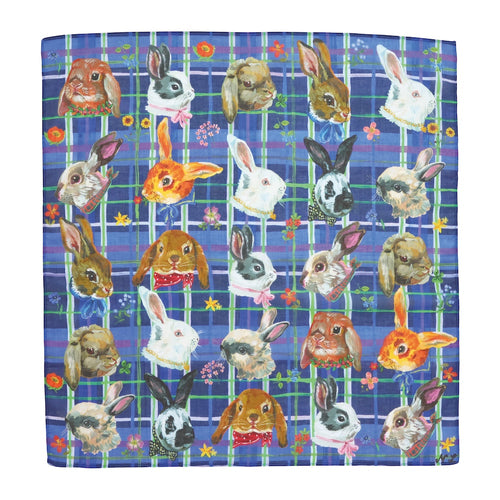 ナタリーレテ 大判ハンカチ Rabbits うさぎ ブルー