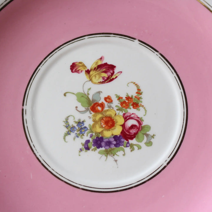 アンティークティーセット NEW CHELSEA ピンク イギリス 1920〜1940年代頃 大皿中央の花束の絵付けクローズアップ