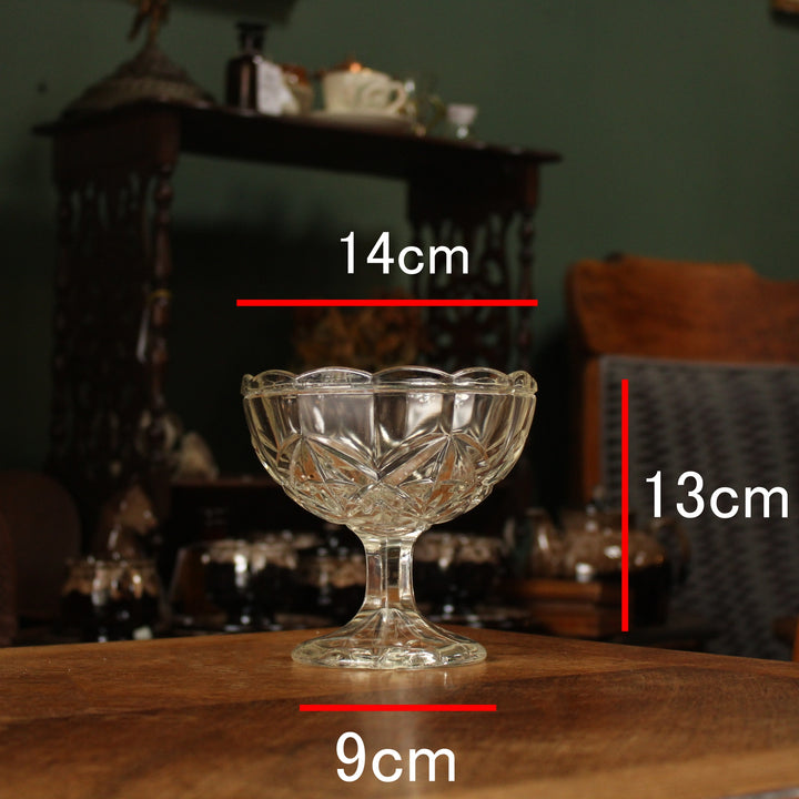 アンティーク 脚付きガラスボウル イギリス 1900年代初期 サイズ表記 幅約14cm 高さ約13cm 台座直径約9cm