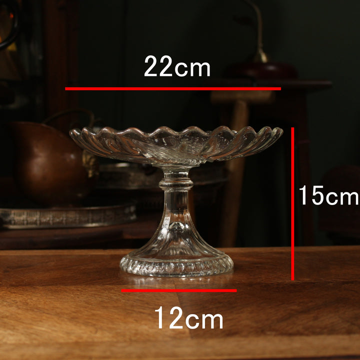 アンティーク ガラスコンポート イギリス 1900年代初期 サイズ表記 幅約22cm 高さ約15cm 台座直径約12cm
