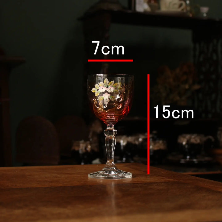 アンティーク クランベリー ワイングラス エナメル フランス 高さ15cm 口径7cmのサイズ表記