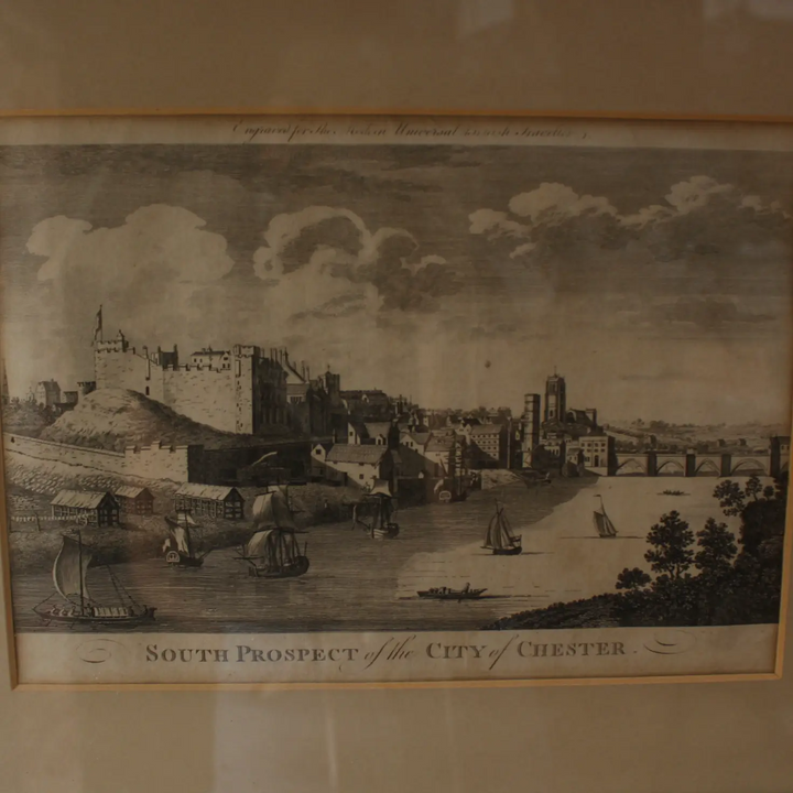 アンティーク 銅版画 チェスターの風景 1779年 South Prospect of