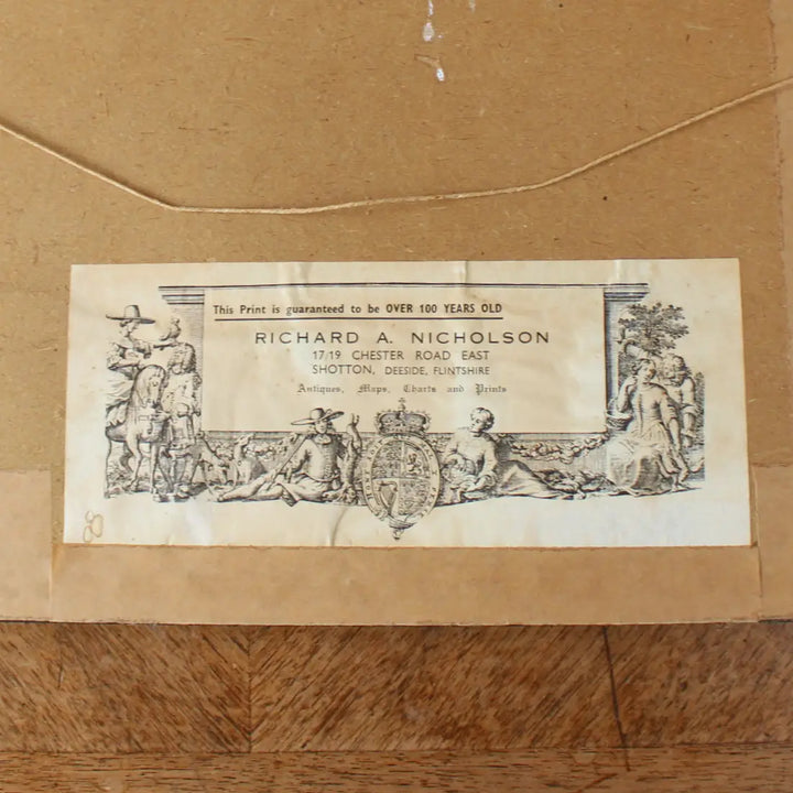 アンティーク 銅版画 チェスター イギリス 裏面のRICHARD A. NICHOLSONの保証ラベル