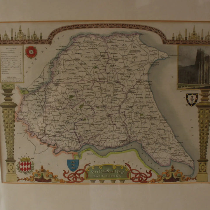 アンティーク 地図の額絵 ヨークシャー イギリス YORKSHIRE EAST RIDINGの地図全体