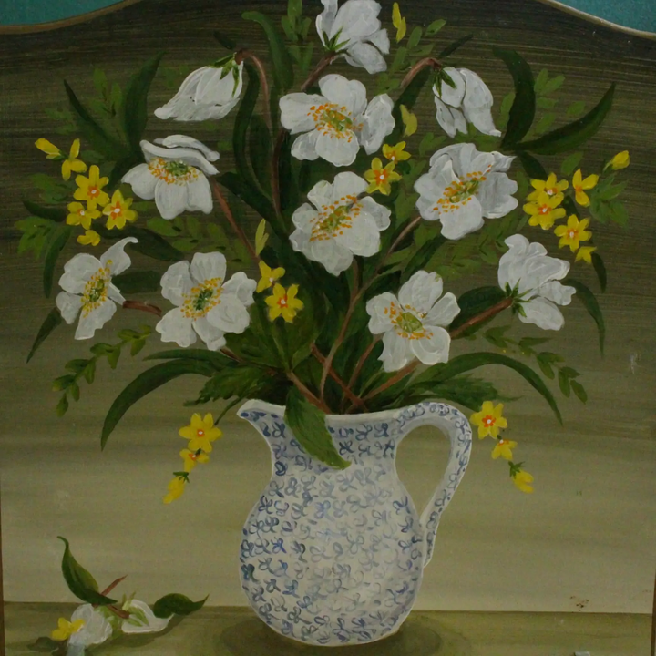 ヴィンテージ 手描きフラワースクリーン イギリス 1997年頃 手描きの花束のアップ