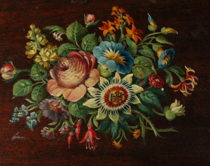 アンティーク 木製ボックス 手描きの花 フランス 19世紀後半 手描きの花束のアップ