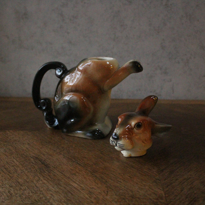 ヴィンテージ 陶器のティーポット うさぎ ドイツ 1960年代頃 頭部の蓋を外した状態