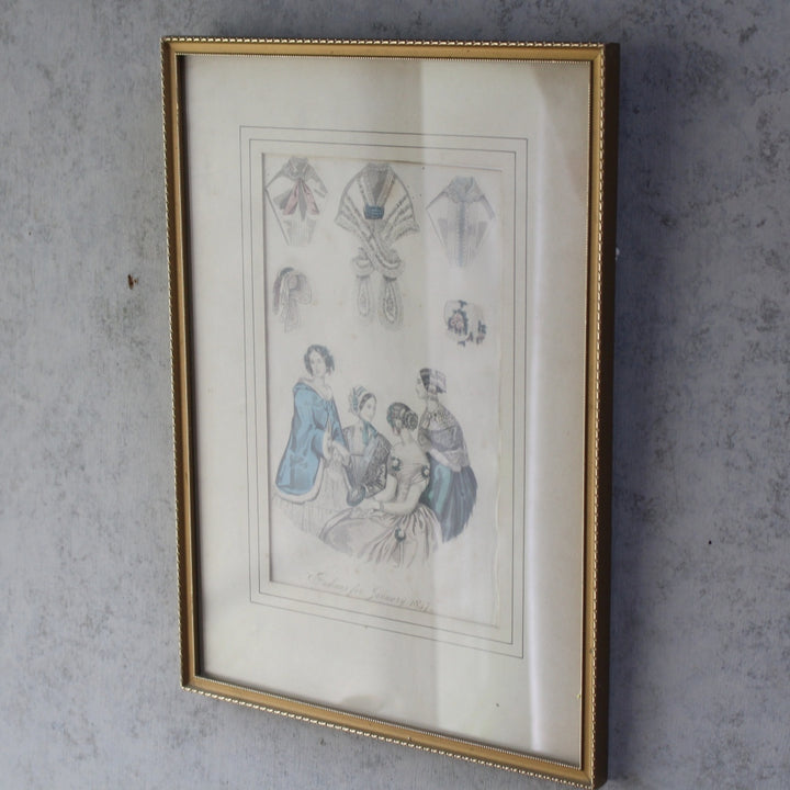 アンティークリトグラフピクチャー ファッション画 Le Moniteur des Dames et des Demoiselles 石版画絵 1847年 フランス