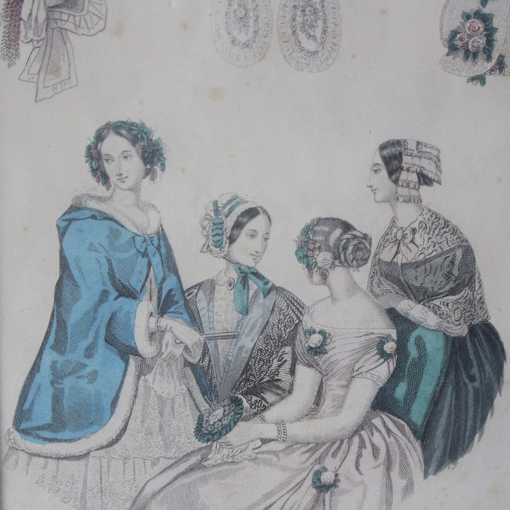 アンティークリトグラフピクチャー ファッション画 Le Moniteur des Dames et des Demoiselles 石版画絵 1847年 フランス