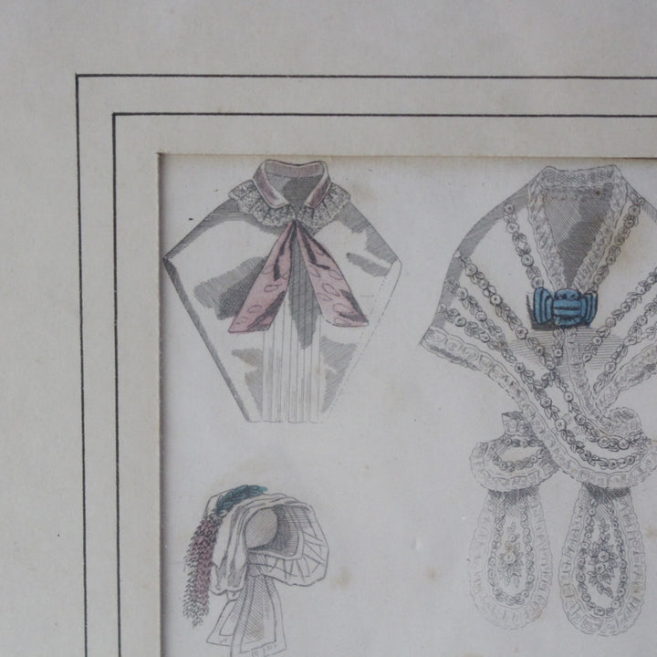 アンティークリトグラフピクチャー ファッション画 Le Moniteur des Dames et des Demoiselles 石版画絵 1847年 フランス