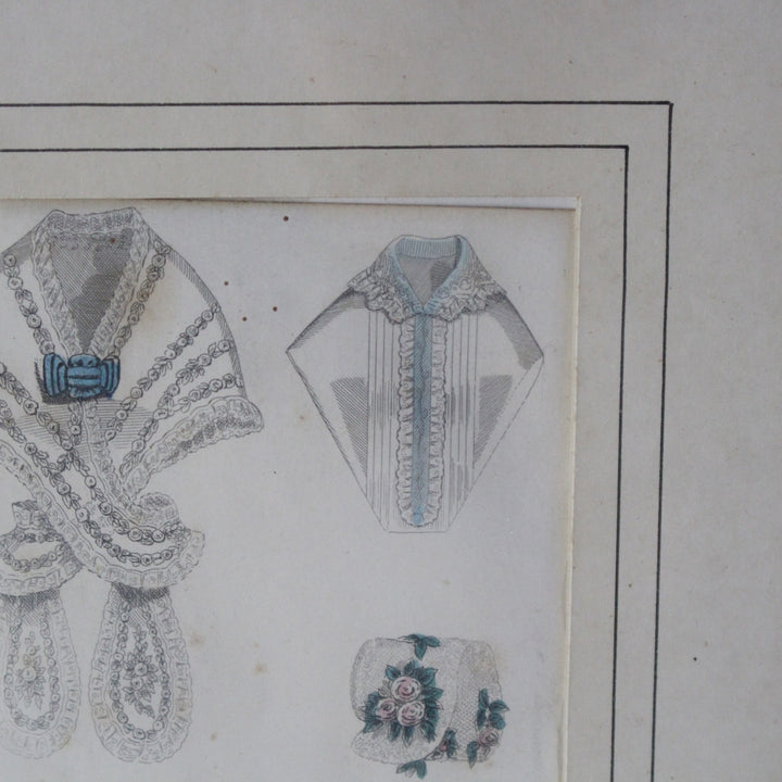 アンティークリトグラフピクチャー ファッション画 Le Moniteur des Dames et des Demoiselles 石版画絵 1847年 フランス