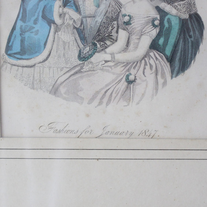 アンティークリトグラフピクチャー ファッション画 Le Moniteur des Dames et des Demoiselles 石版画絵 1847年 フランス